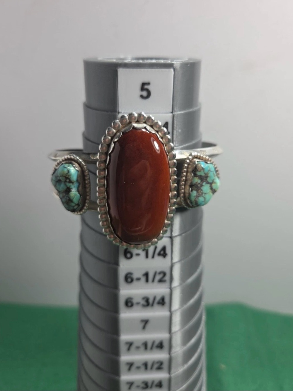 Vintage Signed HS Navajo
Sterling Silver Turquoise And Coral Cuff Bracelet